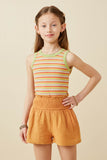GY6787 Apricot Girls Textured Acid Wash Smocked Short Front 2