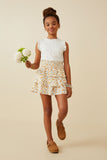 GY6844 Off White Girls Smocked Waist Tiered Ditsy Floral Skirt Full Body