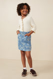 GY7369 Light Denim Girls Floral Printed Denim Skirt Full Body