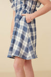 GY7393 Blue Girls Gauze Textured Flannel Print Ruffled Dress Detail