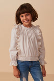 Girls Scallop Lace Detail Ruffled Poplin Top Front