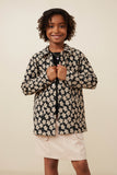 GY7661 Black Girls Daisy Textured Stretch Knit Overshirt Front