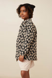 GY7661 Black Girls Daisy Textured Stretch Knit Overshirt Side