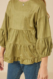 GY7663 Olive Girls Vegan Suede Tiered Puff Sleeve Top Detail
