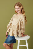 GY7663 Taupe Girls Vegan Suede Tiered Puff Sleeve Top Pose