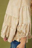 GY7663 Taupe Girls Vegan Suede Tiered Puff Sleeve Top Detail
