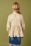 GY7663 Taupe Girls Vegan Suede Tiered Puff Sleeve Top Back