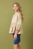 GY7663 Taupe Girls Vegan Suede Tiered Puff Sleeve Top Side
