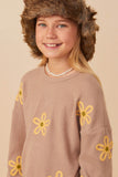 Girls Brushed Rib Knit Embroidered Daisy Top Front
