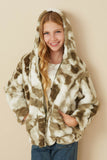 GY7690 Green Girls Camo Print Plush Hooded Jacket Front