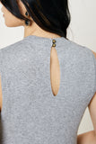 H7935 GREY Womens Knit Mock Neck Sweater Dress Back Detail