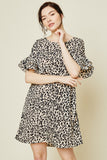 Women's Leopard Ruffle Sleeve Shift Dress