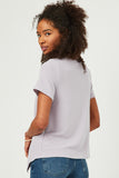 HDN4561 Lavender Womens Short Sleeve Handkerchief Hem French Terry Top Back