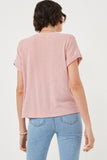 HDN4632 PINK Womens Textured Knit Buttoned Twist Front Top Back