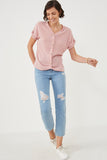 HDN4632 PINK Womens Textured Knit Buttoned Twist Front Top Full Body
