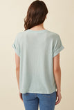 HDN4632 SAGE Womens Textured Knit Buttoned Twist Front Top Back