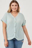 HDN4632W SAGE Plus Textured Knit Buttoned Twist Front Top Detail