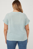 Womens Textured Knit Buttoned Twist Front Top