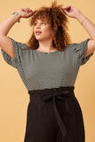 HDY5871W BLACK Plus Striped Puff Sleeve Knit T Shirt Side