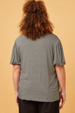 HDY5871W BLACK Plus Striped Puff Sleeve Knit T Shirt Back