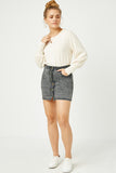 HN4155 IVORY Womens Textured Rib Exaggerated Cuff Knit Top Full Body