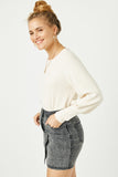 HN4155 IVORY Womens Textured Rib Exaggerated Cuff Knit Top Side