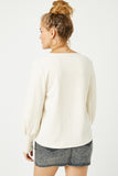 HN4155 IVORY Womens Textured Rib Exaggerated Cuff Knit Top Back