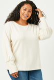 HN4155W IVORY Plus Textured Rib Exaggerated Cuff Knit Top Front