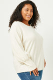 HN4155W IVORY Plus Textured Rib Exaggerated Cuff Knit Top Side
