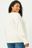 HN4155W IVORY Plus Textured Rib Exaggerated Cuff Knit Top Back