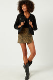 HN4256 BLACK Womens Slouchy Fit Stretch Raw Edge Detail Colored Denim Jacket Full Body