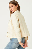 HN4256 CREAM Womens Slouchy Fit Stretch Raw Edge Detail Colored Denim Jacket Back