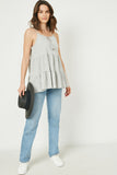 HY2685 Grey Womens Tiered Texture Knit Sleeveless Tassel Top Gif