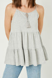 HY2685 Grey Womens Tiered Texture Knit Sleeveless Tassel Top Pose