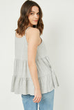 HY2685 Grey Womens Tiered Texture Knit Sleeveless Tassel Top Detail