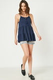HY2685 Navy Womens Tiered Texture Knit Sleeveless Tassel Top Gif
