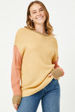 HY2743 MUSTARD Womens Colorblock Waffle Knit Sweater Front