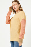 HY2743 MUSTARD Womens Colorblock Waffle Knit Sweater side