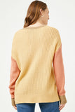 HY2743 MUSTARD Womens Colorblock Waffle Knit Sweater Back