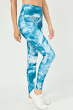 HY2913 BLUE Womens Washed Dye Look Active Leggings Side