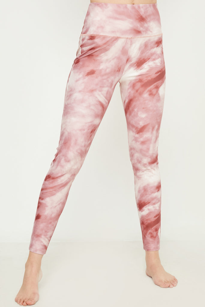 HY2913 PINK Womens Washed Dye Look Active Leggings Front 2