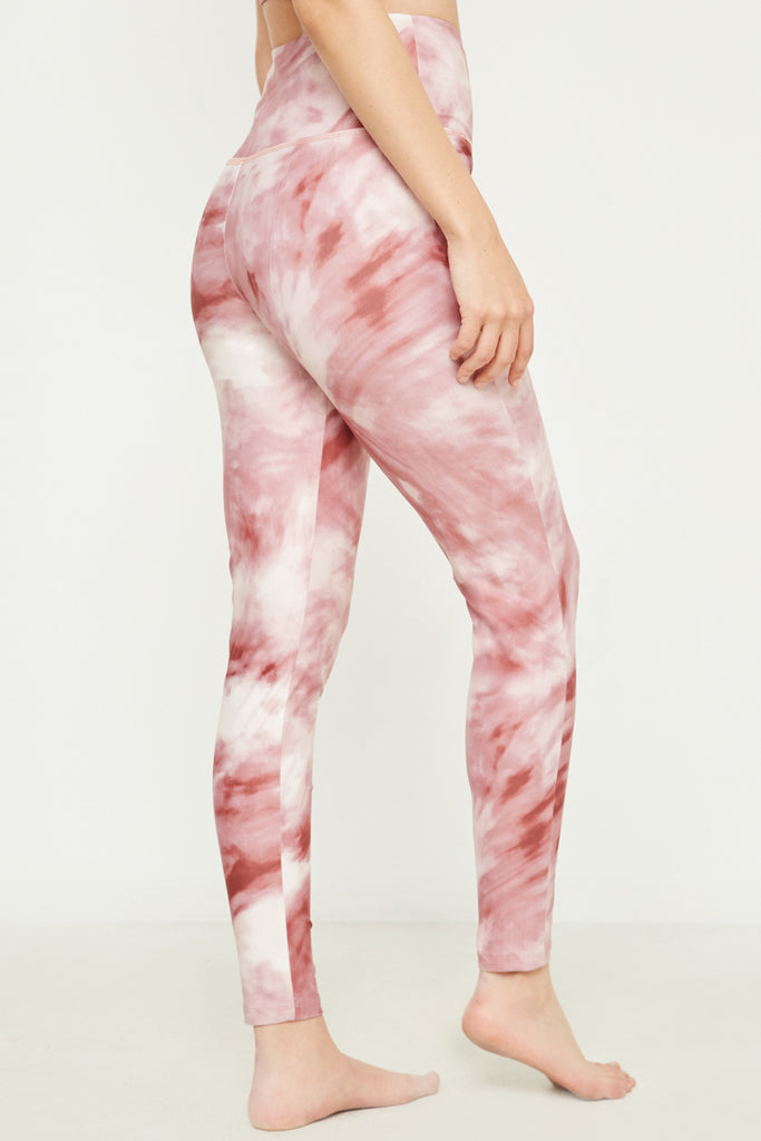 HY2913 PINK Womens Washed Dye Look Active Leggings Side