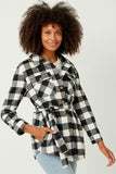HY5152 BLACK Womens Plaid Belted Long Length Shacket Detail