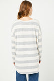 HY5192 GREY Womens Brushed Long Sleeve Stripe Shirt Tail Hem Top Back