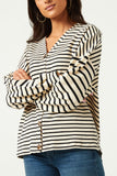 HY5501 OATMEAL Womens Contrast Stripe Sleeve Buttoned Cardigan Detail