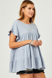 HY5562 BLUE Womens Crinkle Texture Knit Tiered Top Side