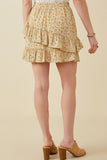 HY5664 Yellow Womens Floral Printed Asymmetric Ruffle Skirt Detail