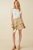 HY5664 Yellow Womens Floral Printed Asymmetric Ruffle Skirt Back