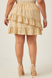 HY5664W Yellow Plus Floral Printed Asymmetric Ruffle Skirt Full Body 2