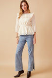 HY6538 NATURAL Plus Ruffled Peplum Embroidered Eyelet Top Full Body